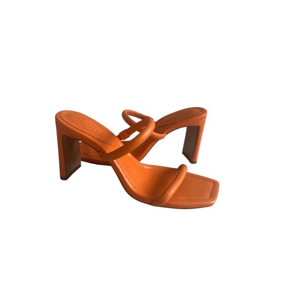SCHUTZ Orange Leather Double Strap Sandals Heels Size 7.5 - Picture 5 of 11